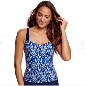 Profile by Gottex Blue/White Java Macrame Tankini Swim Top, 38D